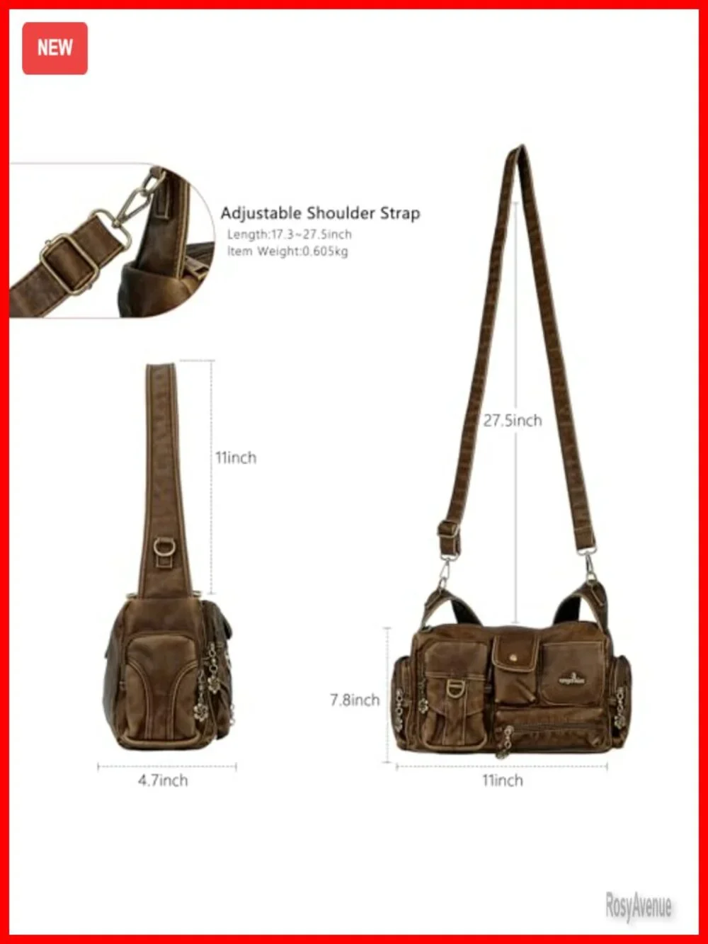 Faux Leather Hobo Shoulder Bag Crossbody Purse with Adjustable Strap